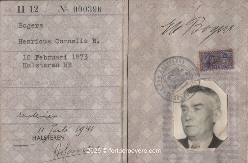 Persoonsbewijs van Henricus Bernardus Bogers met beroep rentenier